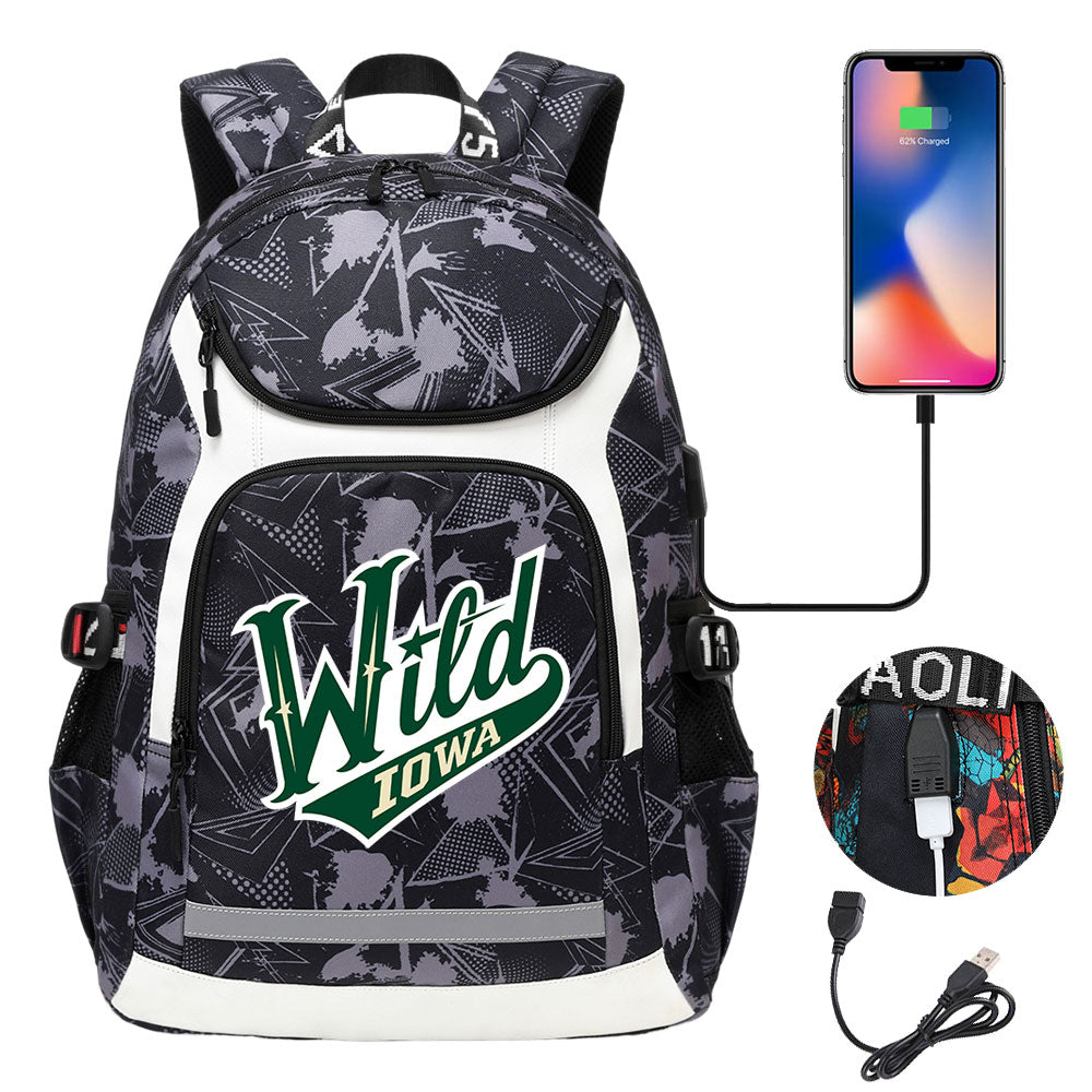 Iowa Wild Hockey Backpack School Notebook Travel Bags With USB