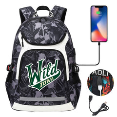 Iowa Wild Hockey Backpack School Notebook Travel Bags With USB