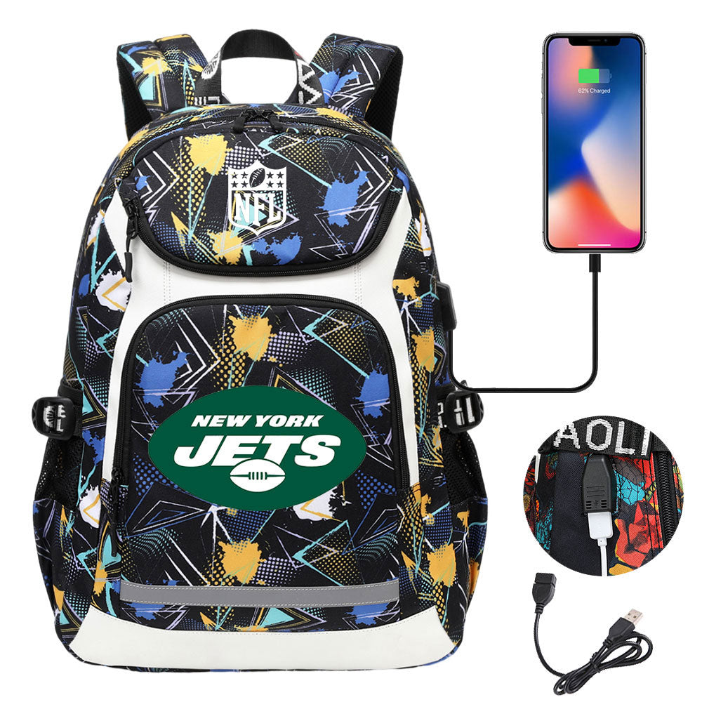 New York Jets Football Rugby Backpack School Notebook Travel Bags With USB