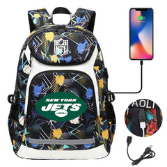 New York Jets Football Rugby Backpack School Notebook Travel Bags With USB