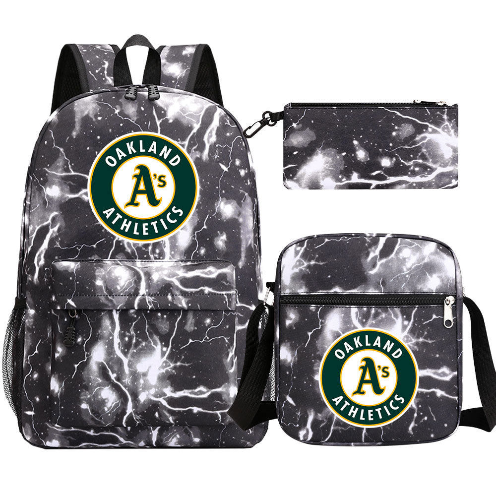 Oakland Athletics Baseball School Backpack Shoulder Bag Pencil Bags 3pcs Set