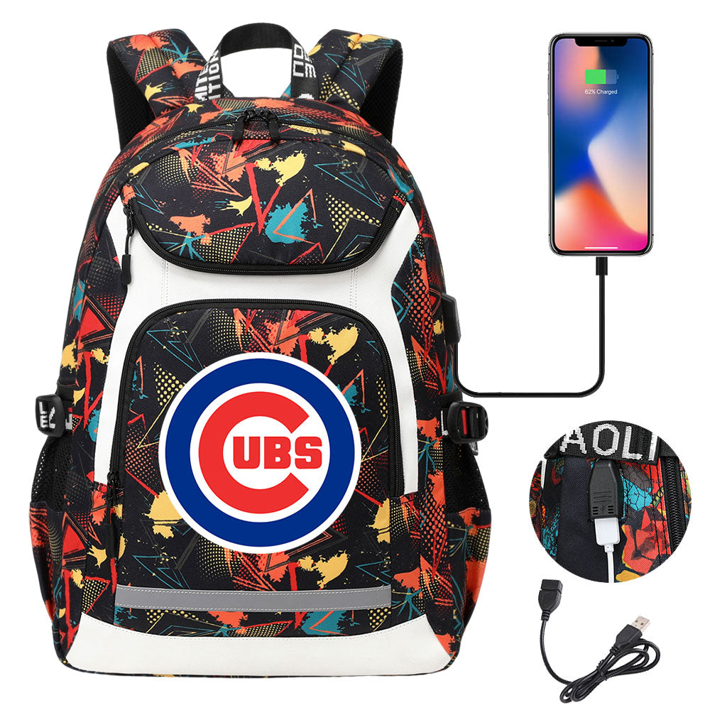 Chicago Cubs Backpack School Notebook Travel Bags With USB