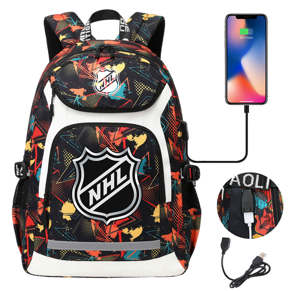Hockey Team Backpack School Notebook Travel Bags With USB