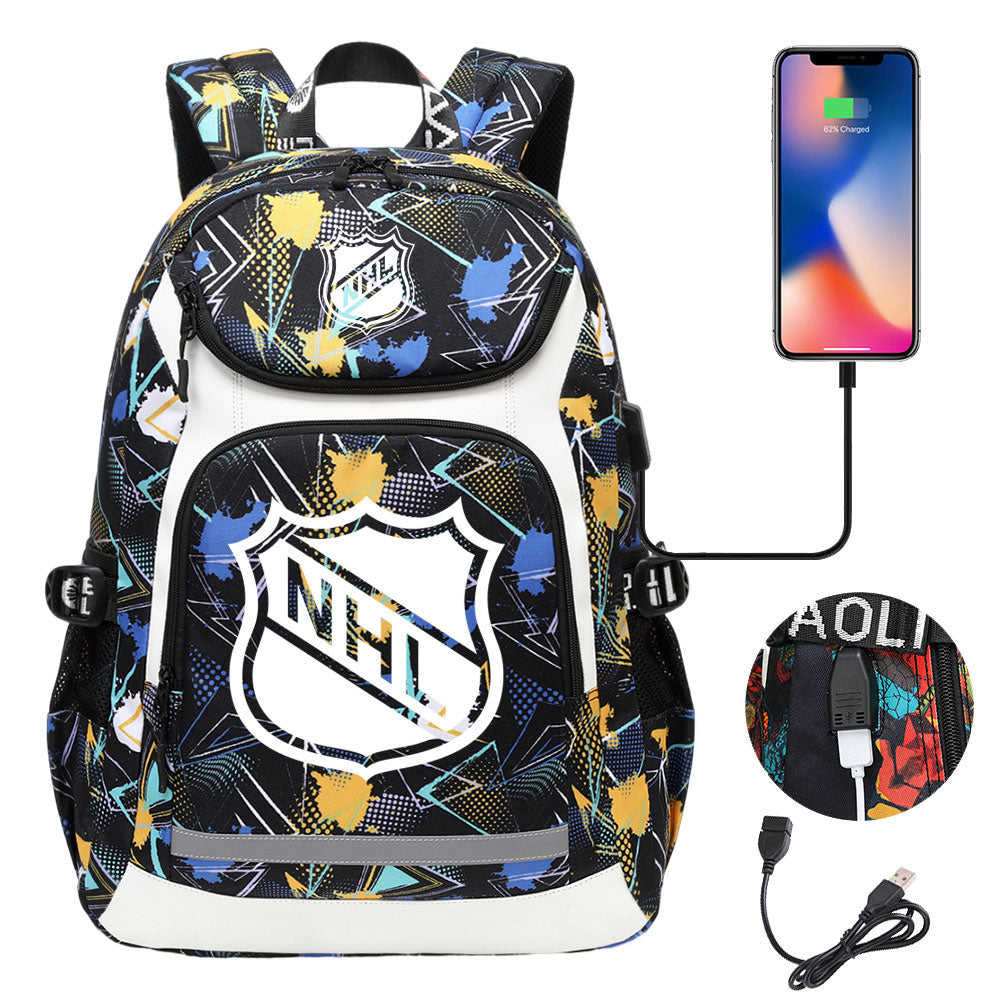 Hockey Team Backpack School Notebook Travel Bags With USB