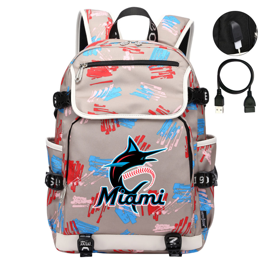 Miami Marlins Backpack School Notebook Travel Bags