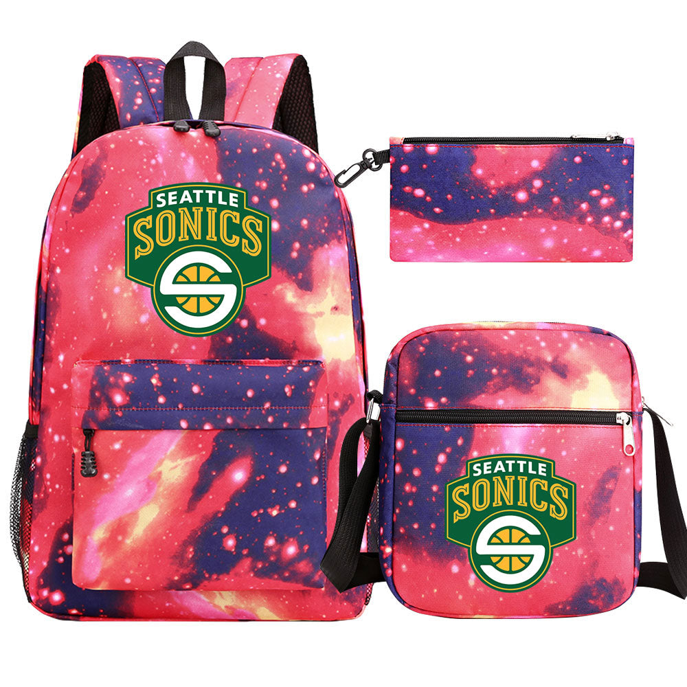 Seattle SuperSonics Basketball School Backpack Shoulder Bag Pencil Bags 3pcs Set