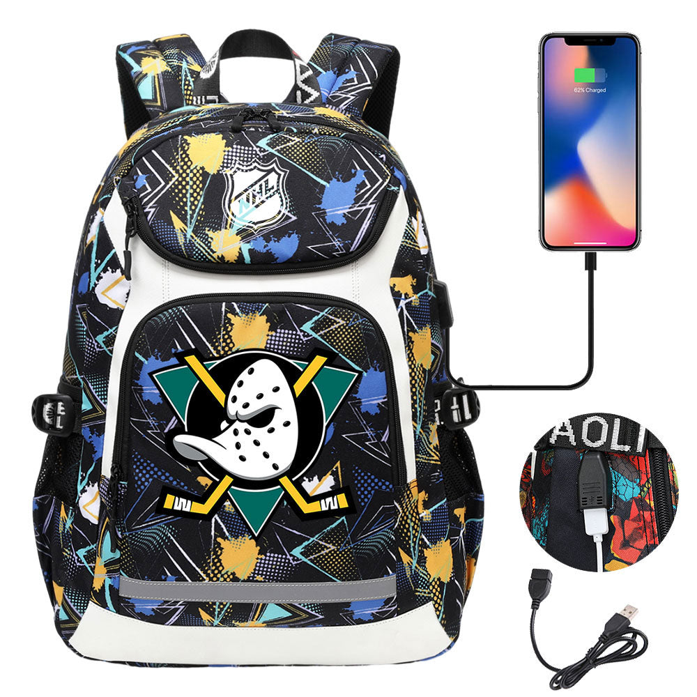 Anaheim Ducks Hockey League Backpack School Notebook Travel Bags With USB