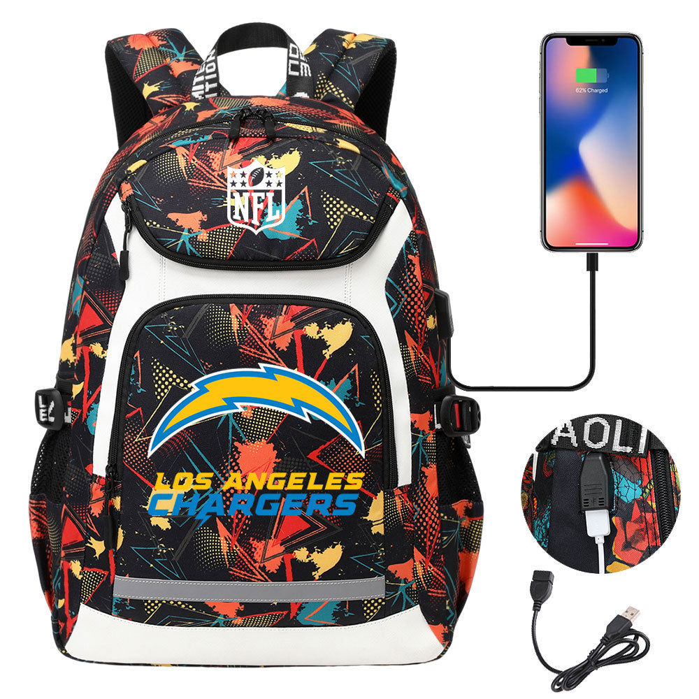 Los Angeles Chargers Football Rugby Backpack School Notebook Travel Bags With USB