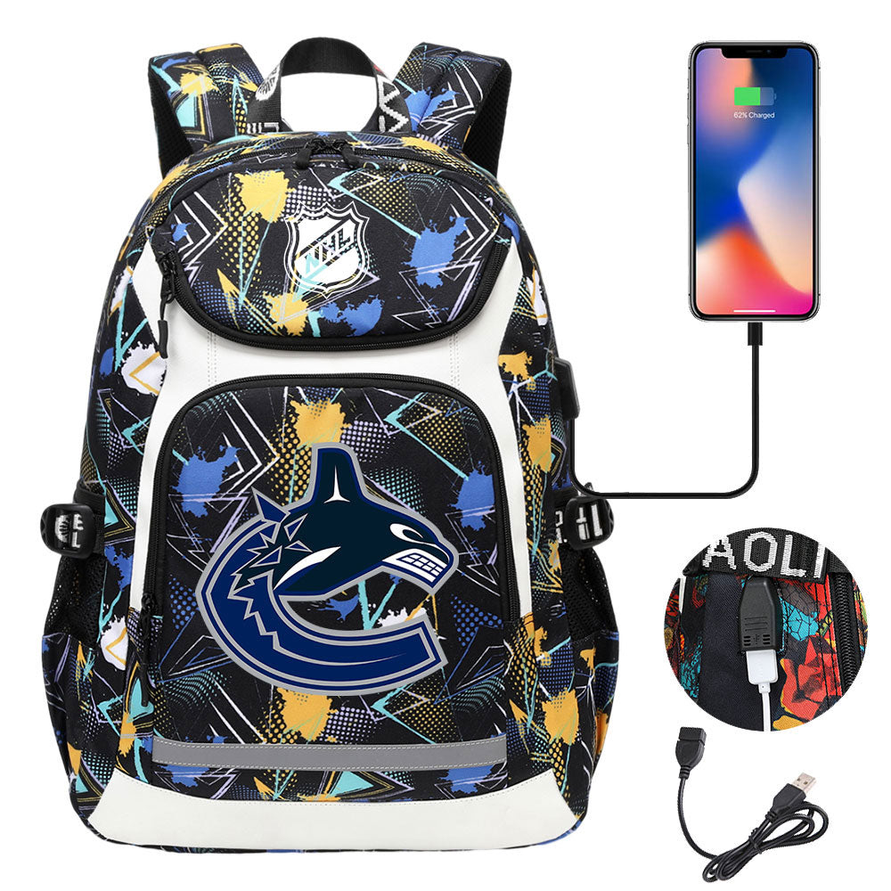 Vancouver Canucks Hockey League Backpack School Notebook Travel Bags With USB