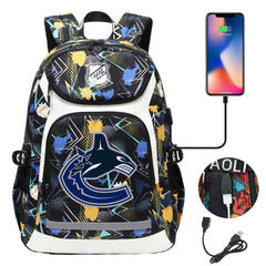 Vancouver Canucks Hockey League Backpack School Notebook Travel Bags With USB