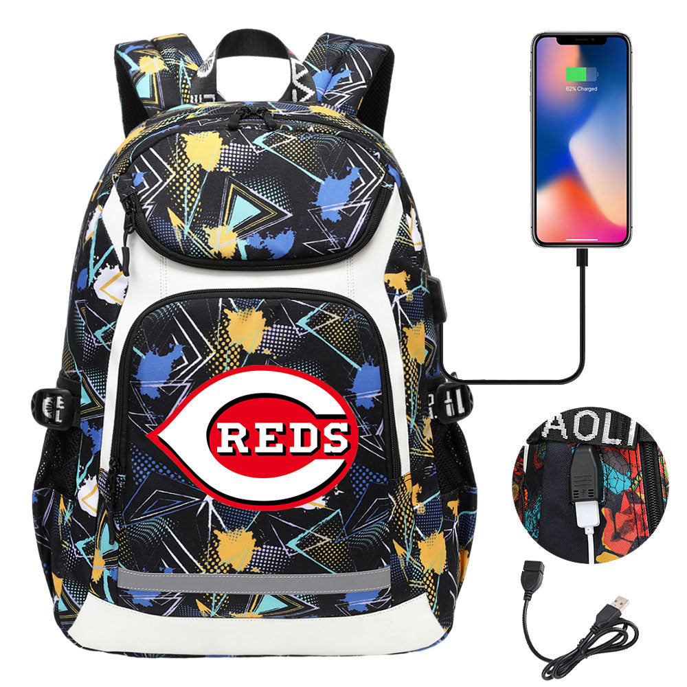 Cincinnati Reds Backpack School Notebook Travel Bags With USB