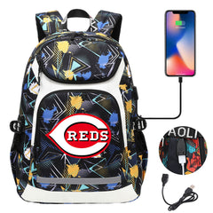 Cincinnati Reds Backpack School Notebook Travel Bags With USB