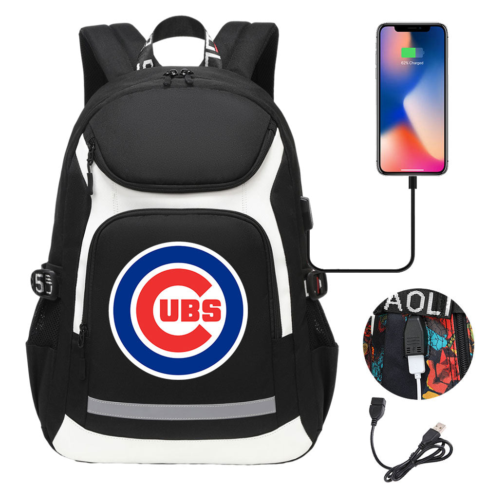 Chicago Cubs Backpack School Notebook Travel Bags With USB