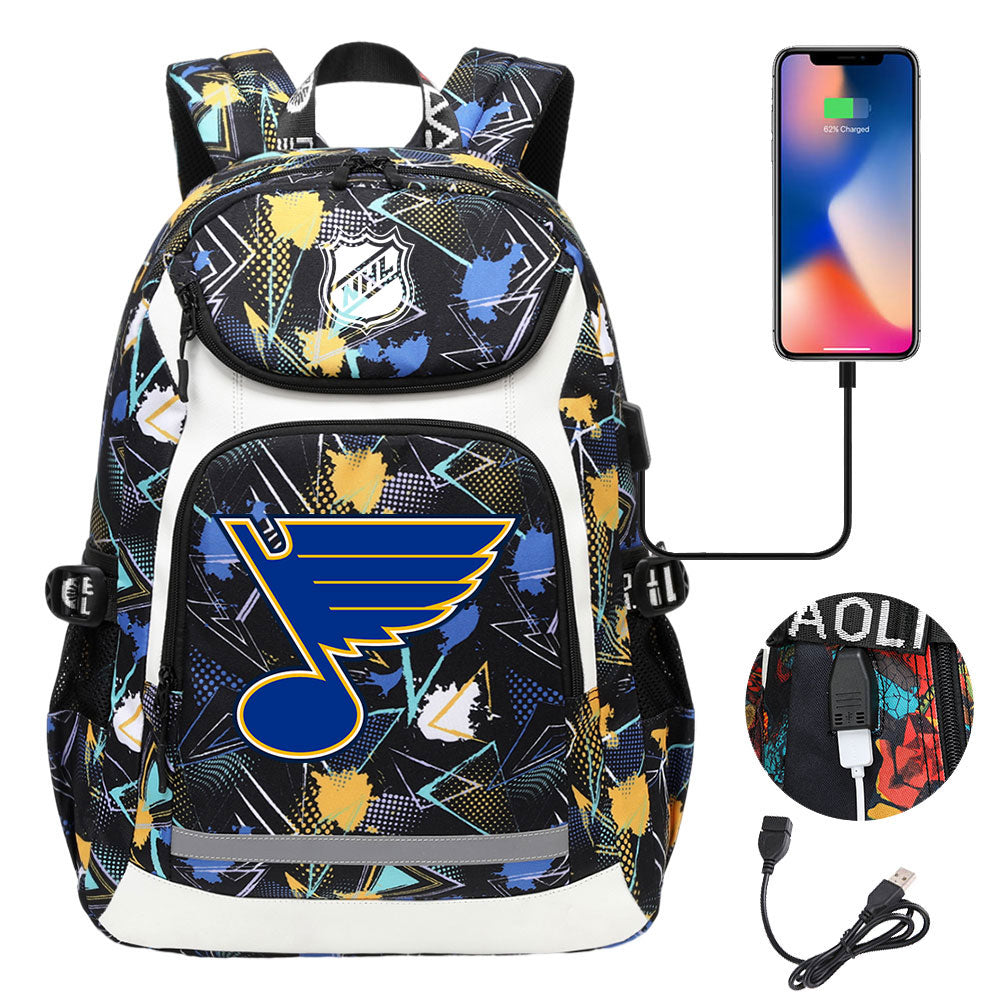 St Louis Blues Hockey League Backpack School Notebook Travel Bags With USB