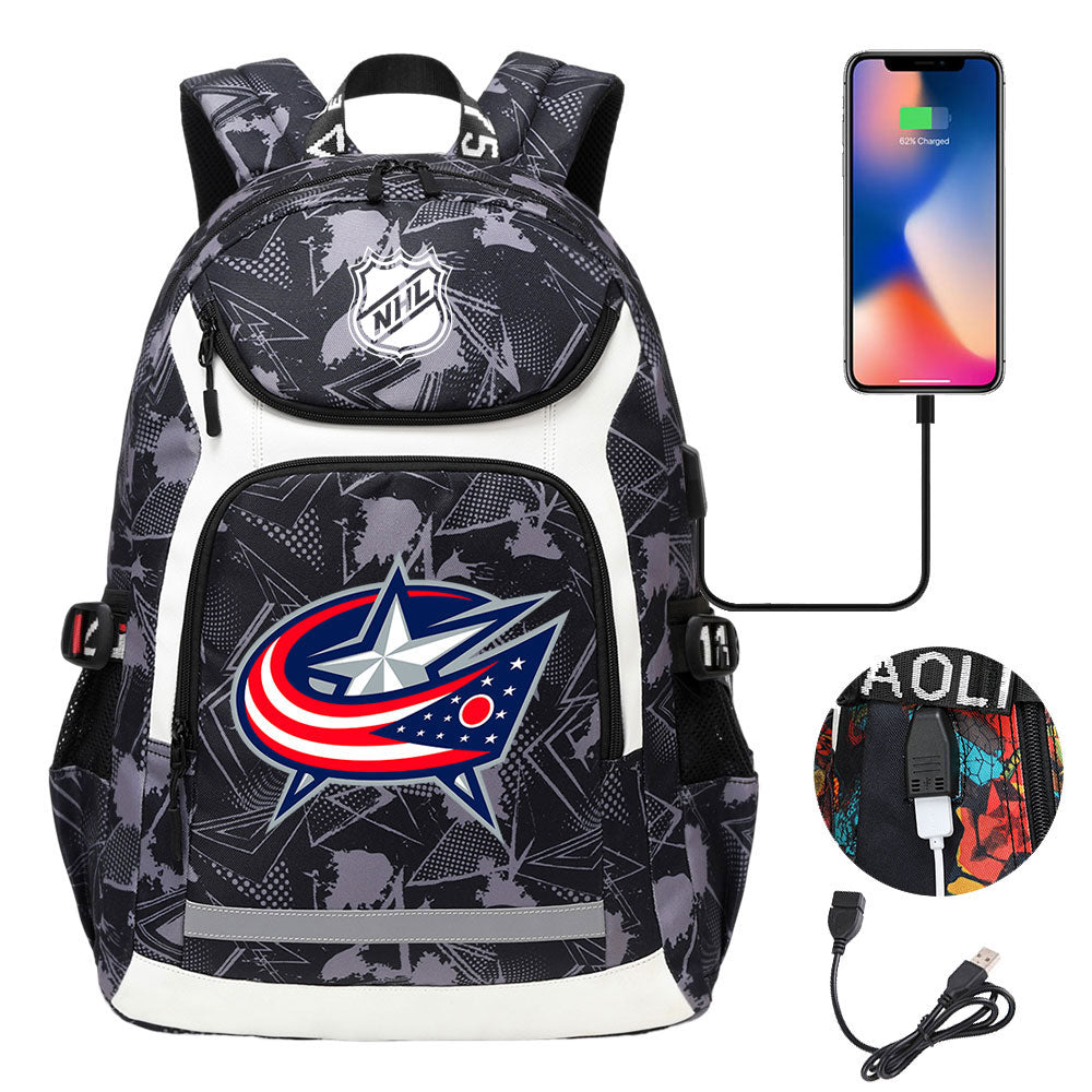 Columbus Blue Jackets Hockey League Backpack School Notebook Travel Bags With USB
