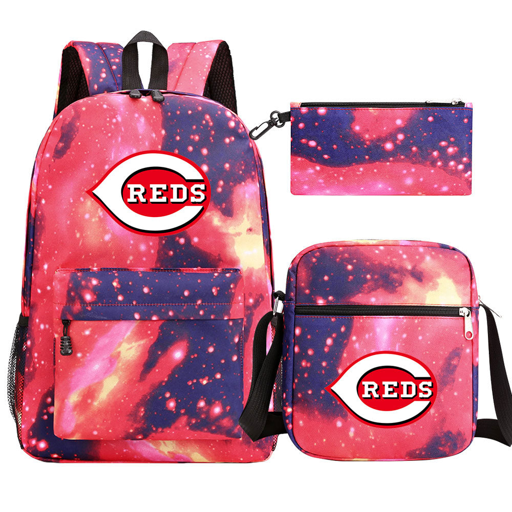Cincinnati Reds Baseball School Backpack Shoulder Bag Pencil Bags 3pcs Set