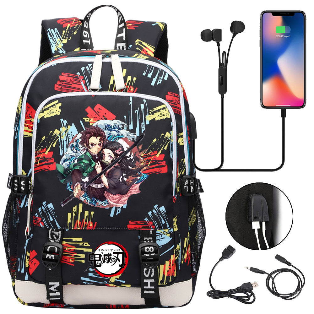 Demon Slayer Kimetsu No Yaiba USB Charging Backpack School Note Book Laptop Travel Bags
