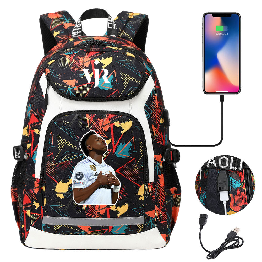 Vinicius Junior FC Backpack School Notebook Travel Bags With USB