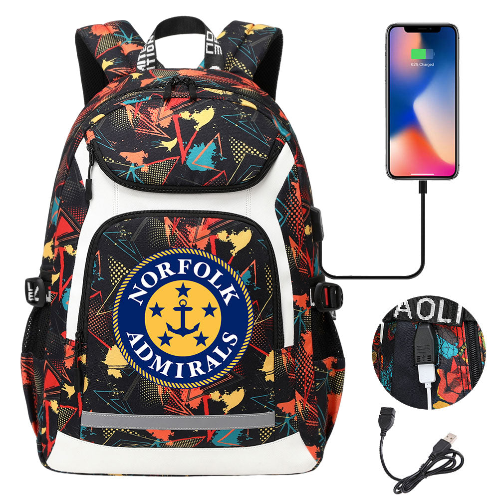 Norfolk Admirals Backpack School Notebook Travel Bags With USB