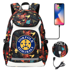 Norfolk Admirals Backpack School Notebook Travel Bags With USB