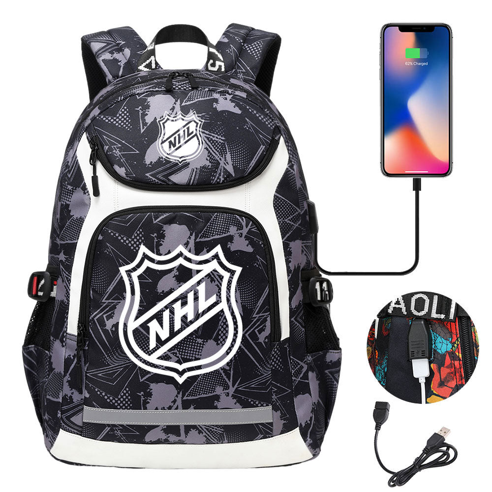 Hockey Team Backpack School Notebook Travel Bags With USB