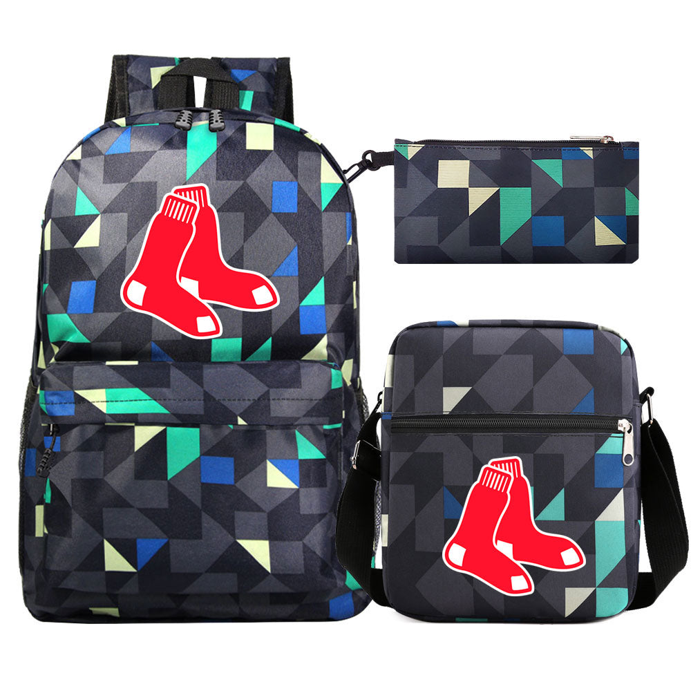 Boston Red Sox Baseball School Backpack Shoulder Bag Pencil Bags 3pcs Set