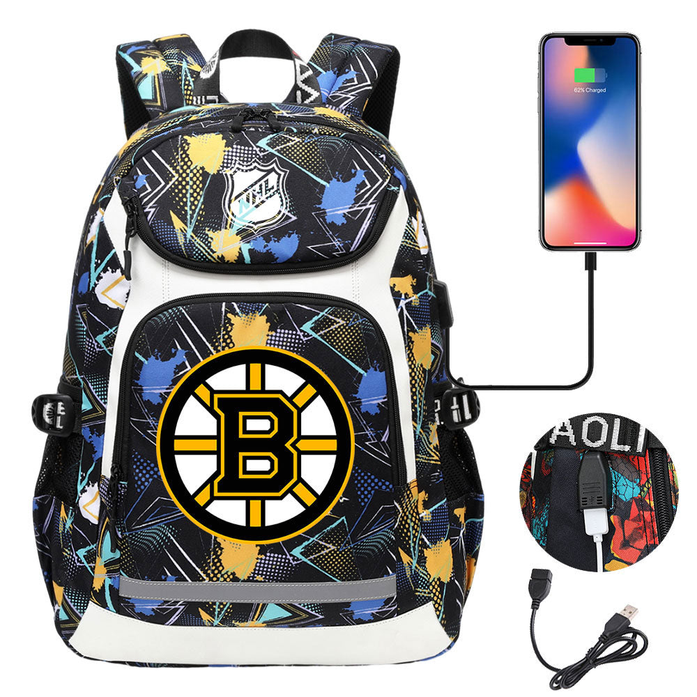 Boston Bruins Hockey League Backpack School Notebook Travel Bags With USB