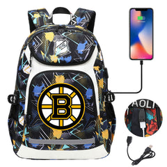 Boston Bruins Hockey League Backpack School Notebook Travel Bags With USB