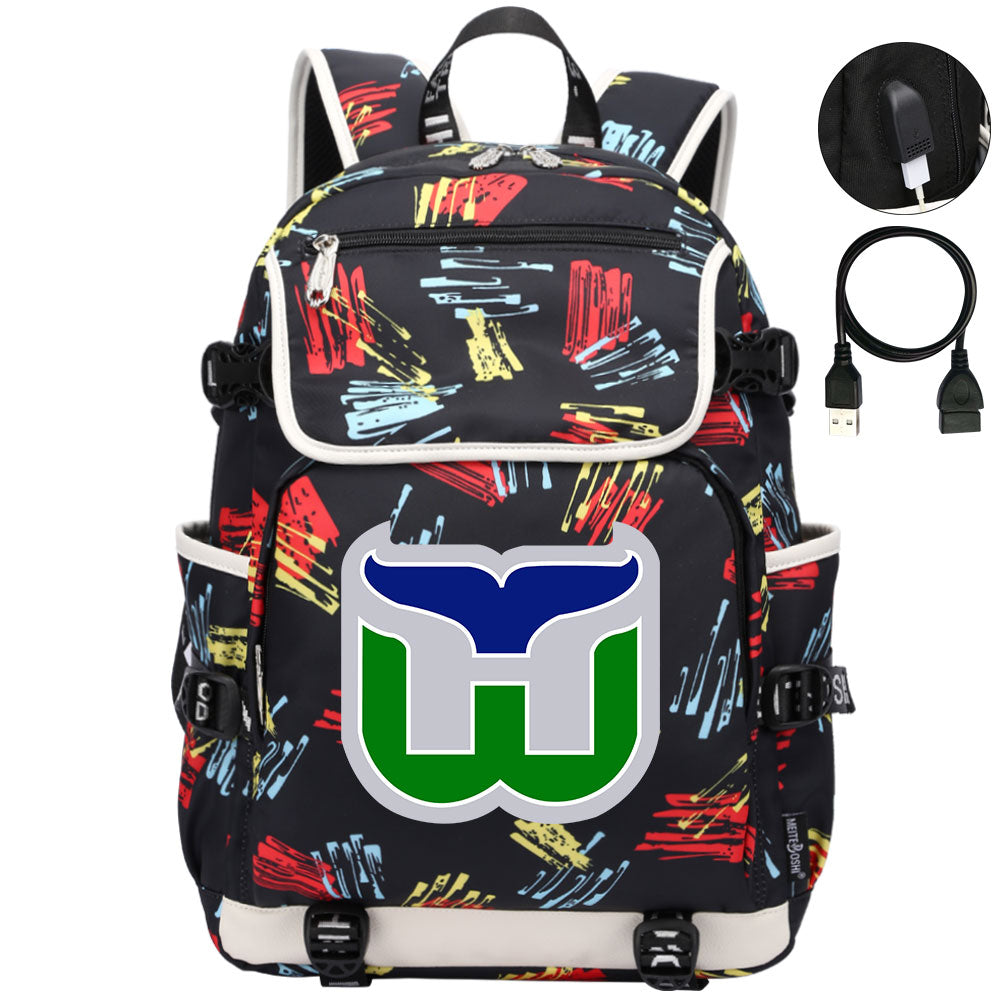 Hartford Whalers Hockey League Backpack School Notebook Travel Bag