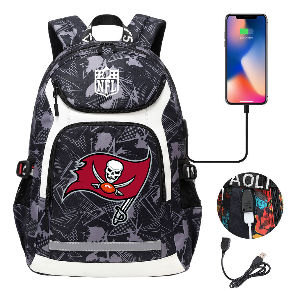 Tampa Bay Buccaneers Football Rugby Backpack School Notebook Travel Bags With USB