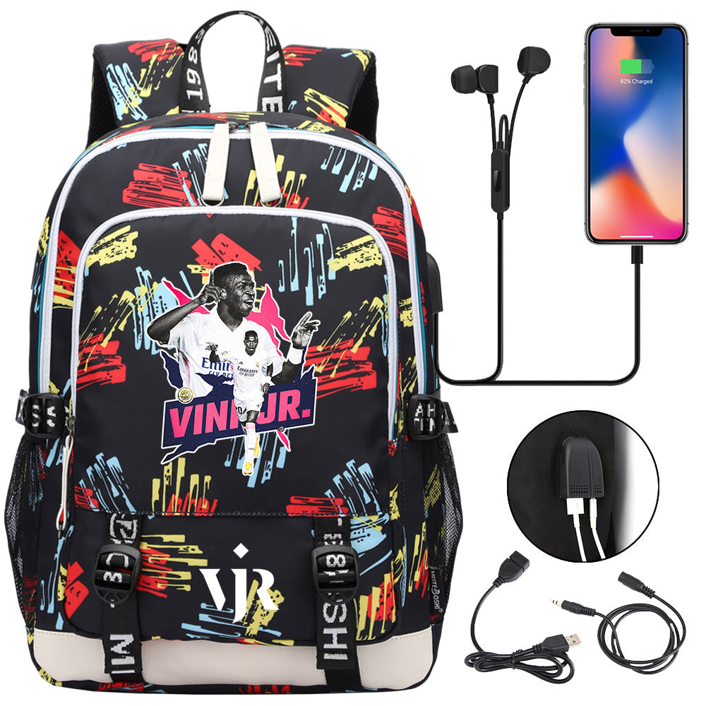 Vinicius Junior FC USB Charging Backpack School Note Book Laptop Travel Bags