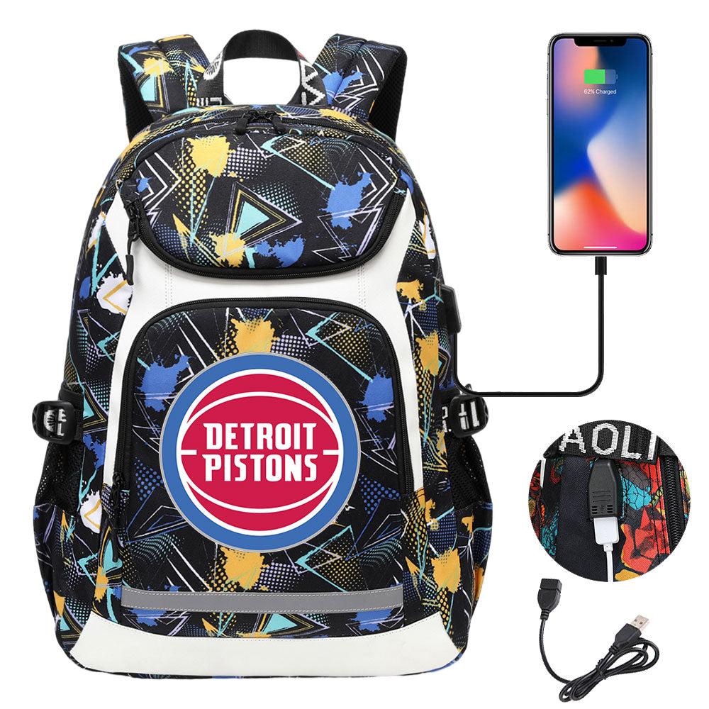 Detroit Pistons Backpack School Notebook Travel Bags With USB