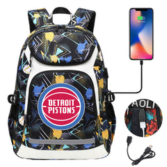 Detroit Pistons Backpack School Notebook Travel Bags With USB