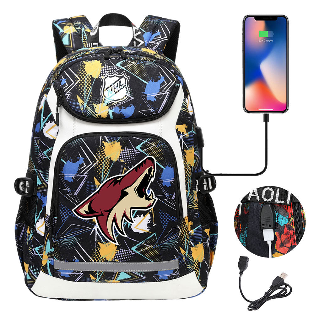 Arizona Coyotes Hockey League Backpack School Notebook Travel Bags With USB