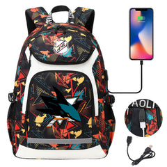 San Jose Sharks Hockey League Backpack School Notebook Travel Bags With USB