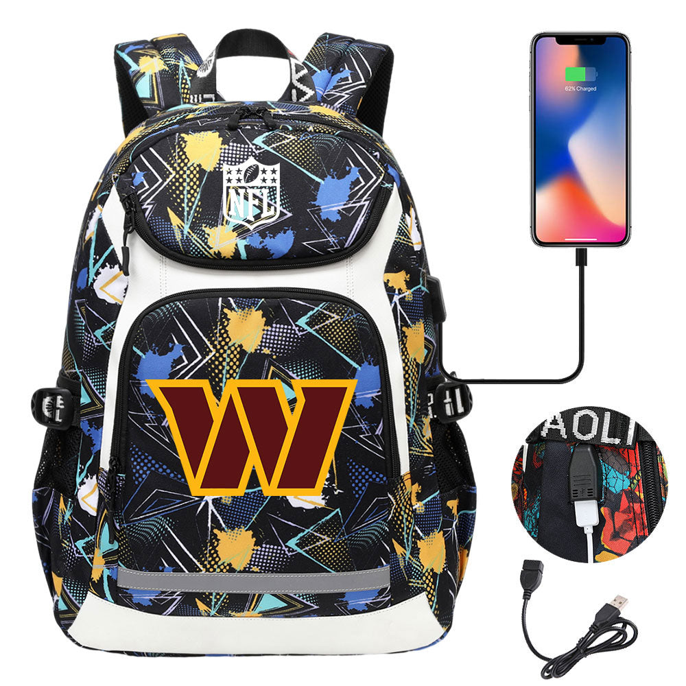 Washington Commanders Football Rugby Backpack School Notebook Travel Bags With USB