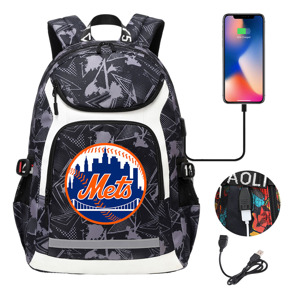 New York Mets Backpack School Notebook Travel Bags With USB