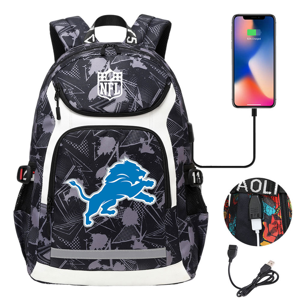 Detroit Lions Football Rugby Backpack School Notebook Travel Bags With USB