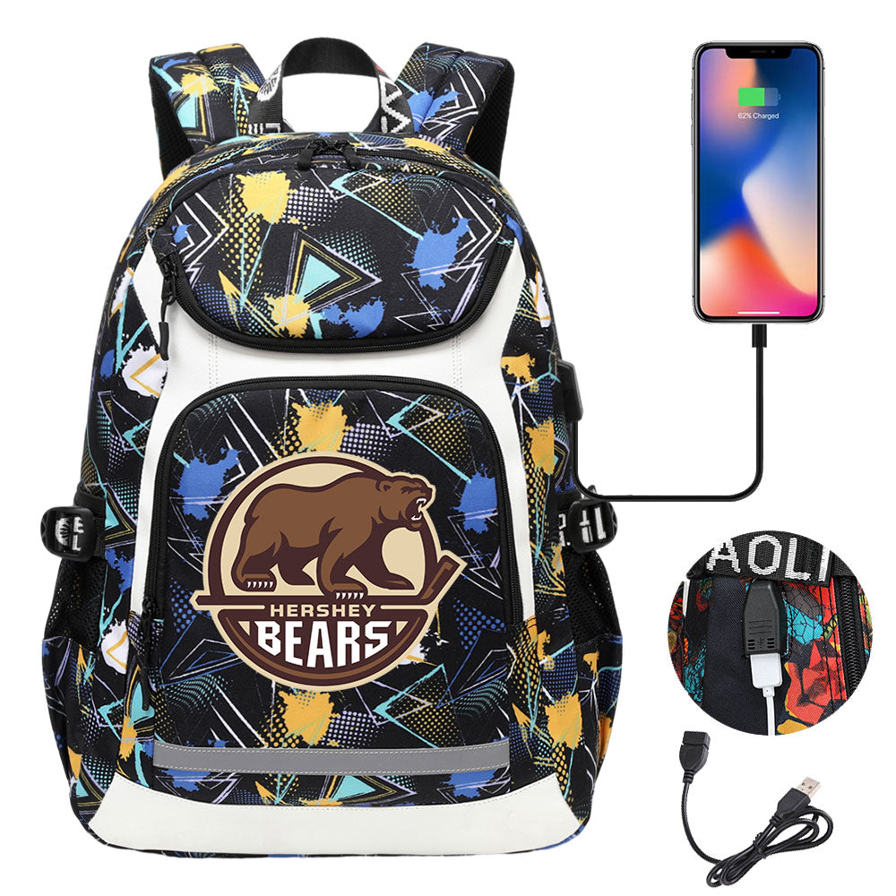 Hershy Bears Hockey Backpack School Notebook Travel Bags With USB