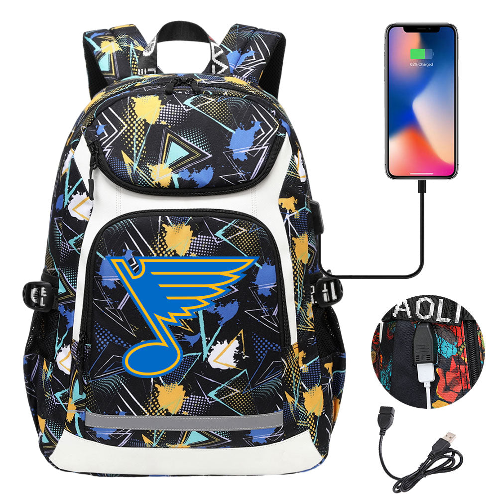 St Louis Blues Hockey League Backpack School Notebook Travel Bags With USB