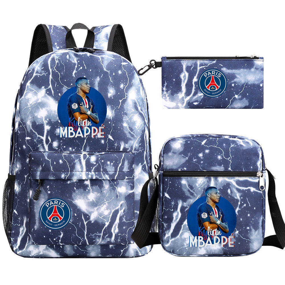 Mbappe Football Player Football Player School Backpack Shoulder Bag Pencil Bags 3pcs Set
