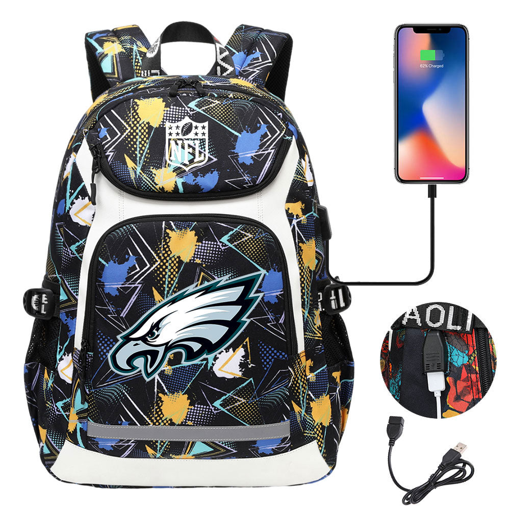 Philadelphia Eagles Football Rugby Backpack School Notebook Travel Bags With USB