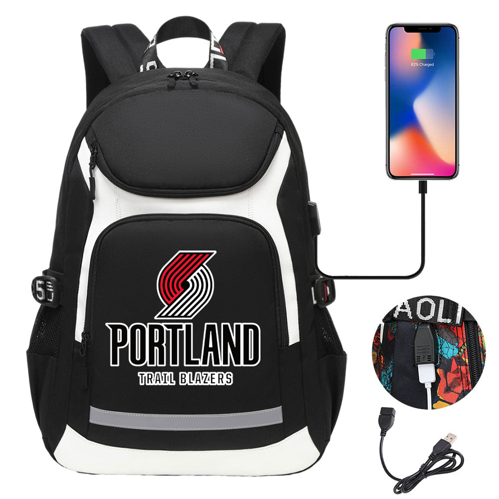 Portland Trail Blazers Backpack School Notebook Travel Bags With USB