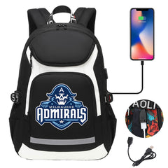 Milwaukee Admirals Backpack School Notebook Travel Bags With USB