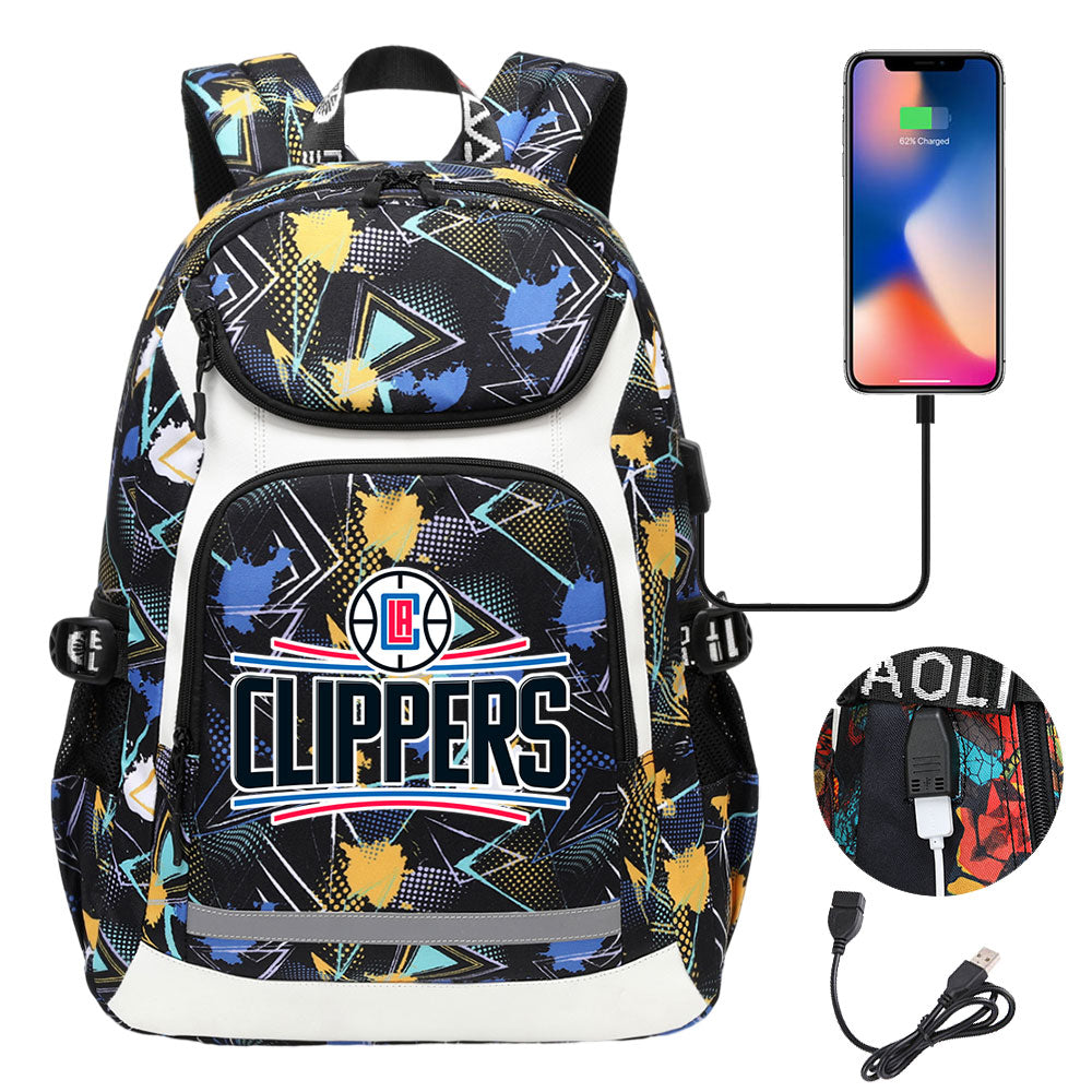 Los Angeles Clippers Backpack School Notebook Travel Bags With USB