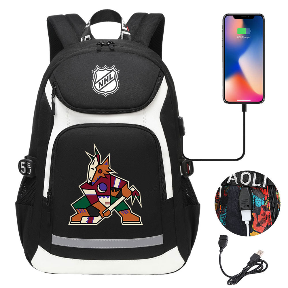 Arizona Coyotes Hockey League Backpack School Notebook Travel Bags With USB