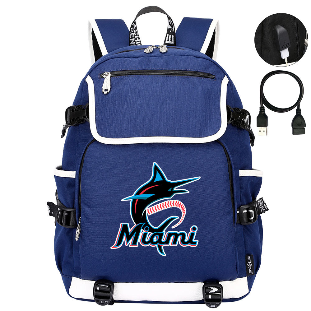 Miami Marlins Backpack School Notebook Travel Bags