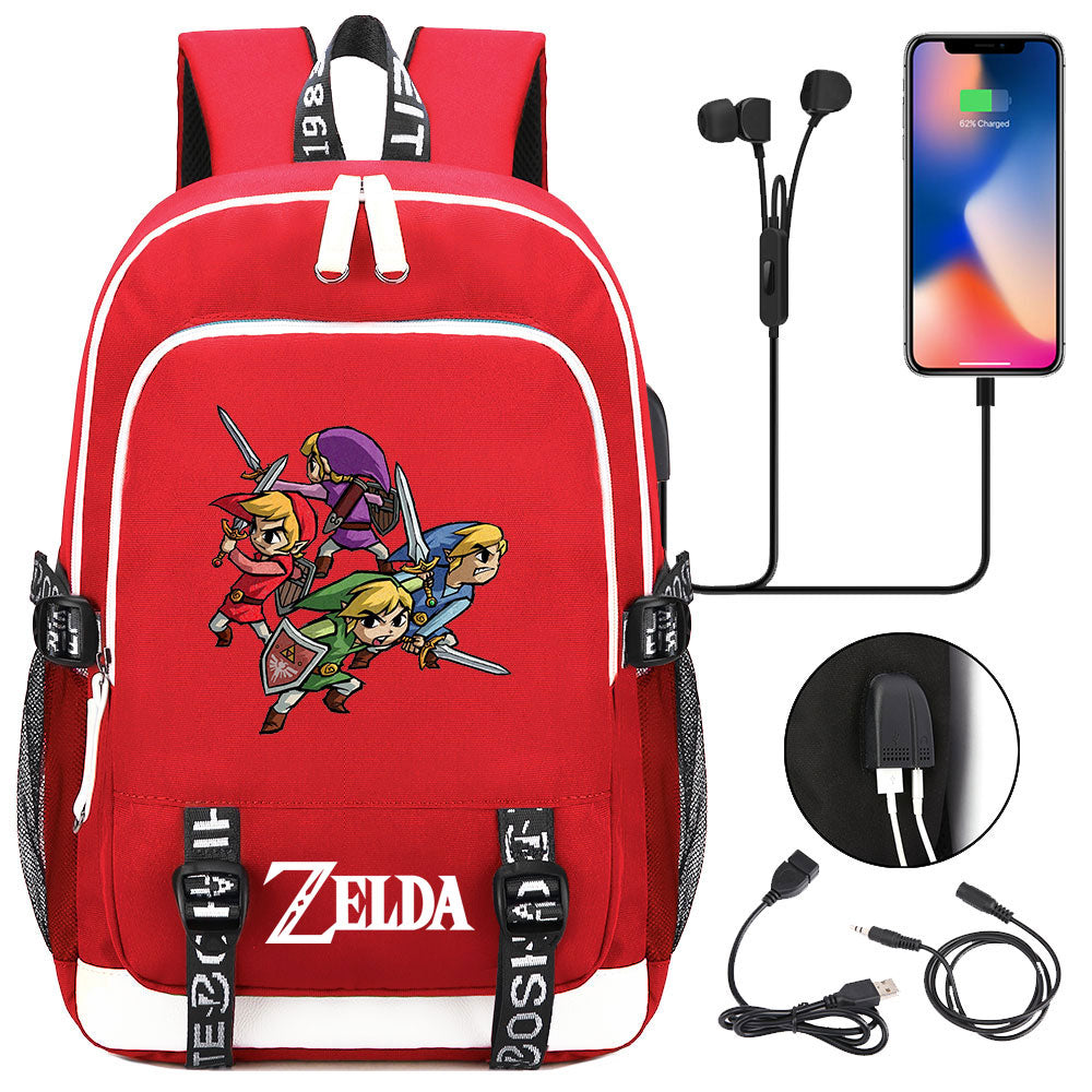 Zelda USB Charging Backpack School Note Book Laptop Travel Bags