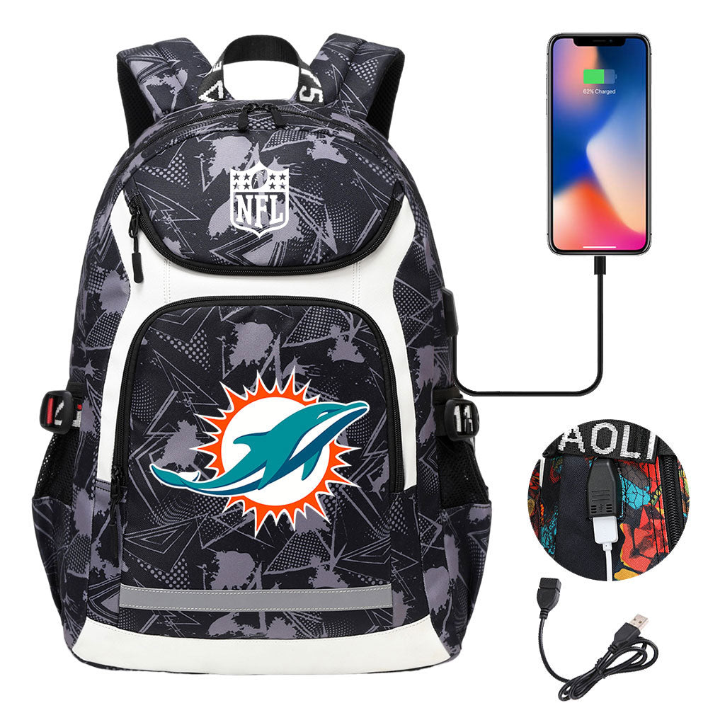 Miami Dolphins Football Rugby Backpack School Notebook Travel Bags With USB
