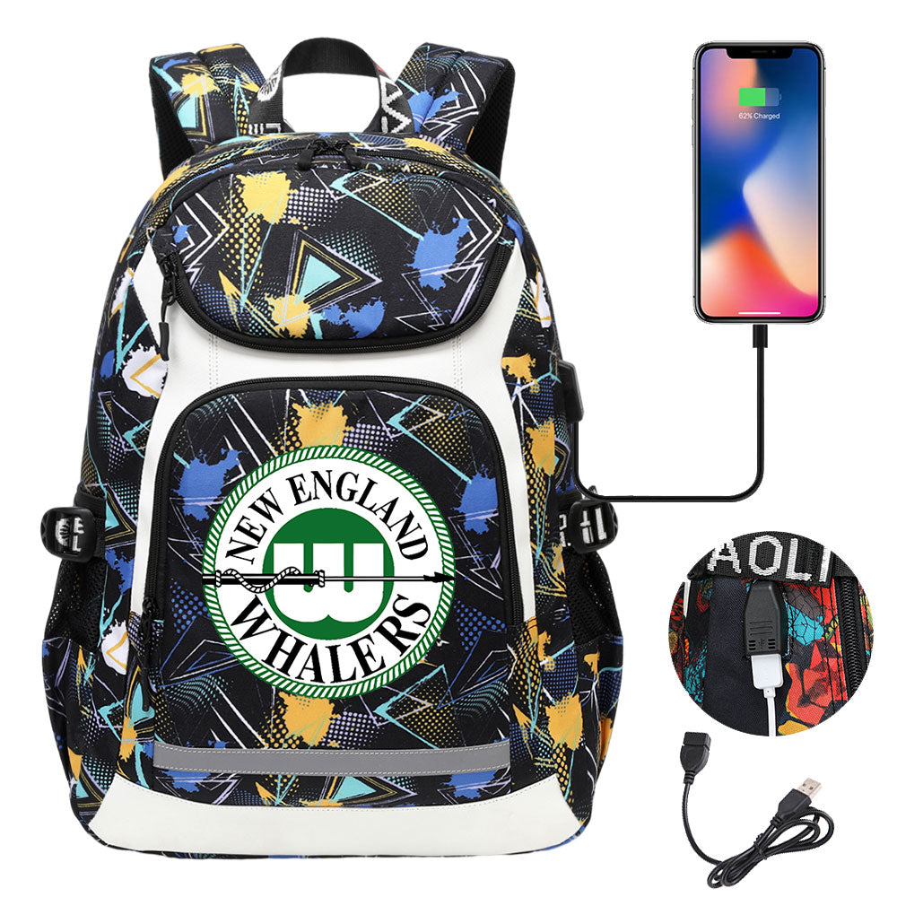 New England Whalers Backpack School Notebook Travel Bags With USB